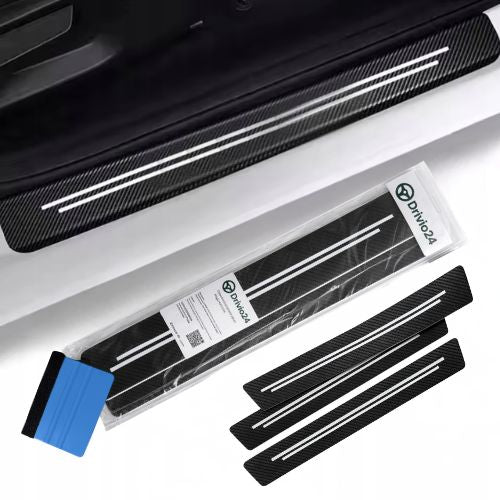 4x Nálepky, ochranné nálepky na prahy auta, fólia, sada 4 ks, karbon, Drivio24
