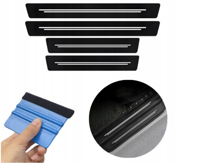 Ochranné nálepky na prahy auta, 4 ks, uhlíkové vlákno, fólia + stierka na lepenie Drivio24